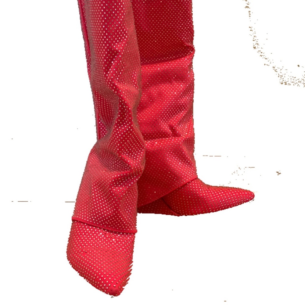 Azalea Wang Over Knee wedge Rinestone Boot